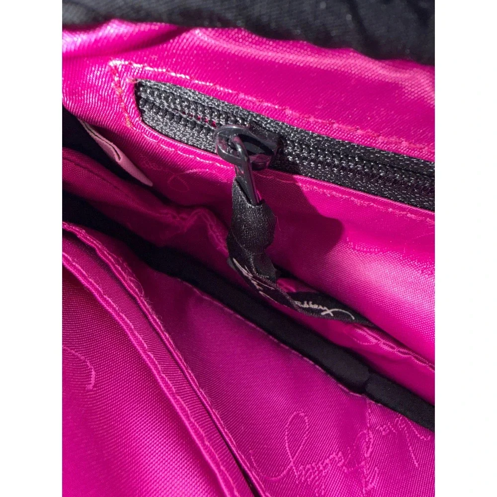 Vera Bradley Sequin Wristlet Bag Black Fuchsia White Geometric Sparkle Clutch